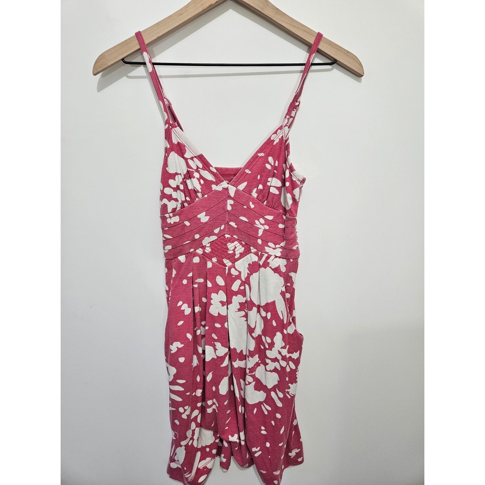 American Eagle Pink White Floral Sun Dress XS Pockets Smocked‎ Back Mini Dress
